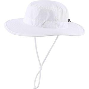 Unisex White 100% Nylon Wide Brim Boonie With Chin Strap Classic Bucket Hat